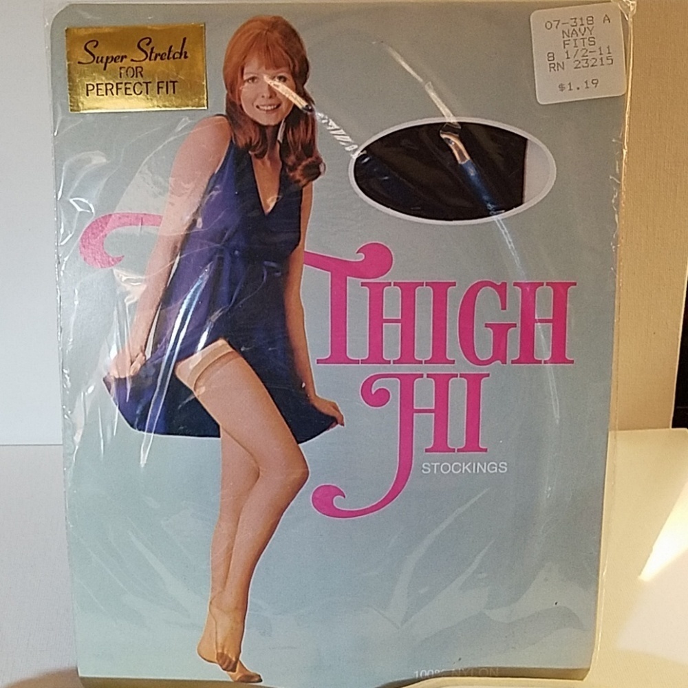 Vintage Thigh Hi Navy Super Stretch 100% Nylon